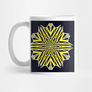 Intricate yellow and black chevron floral fantasy pattern in the style of David Hockney Mug